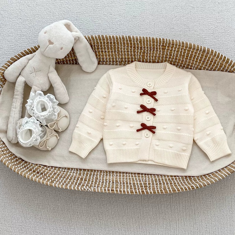 Autumn Arrival Baby Kids Girls Color Patchwork Long Sleeves Butterfly-bows Decorated Cardigan