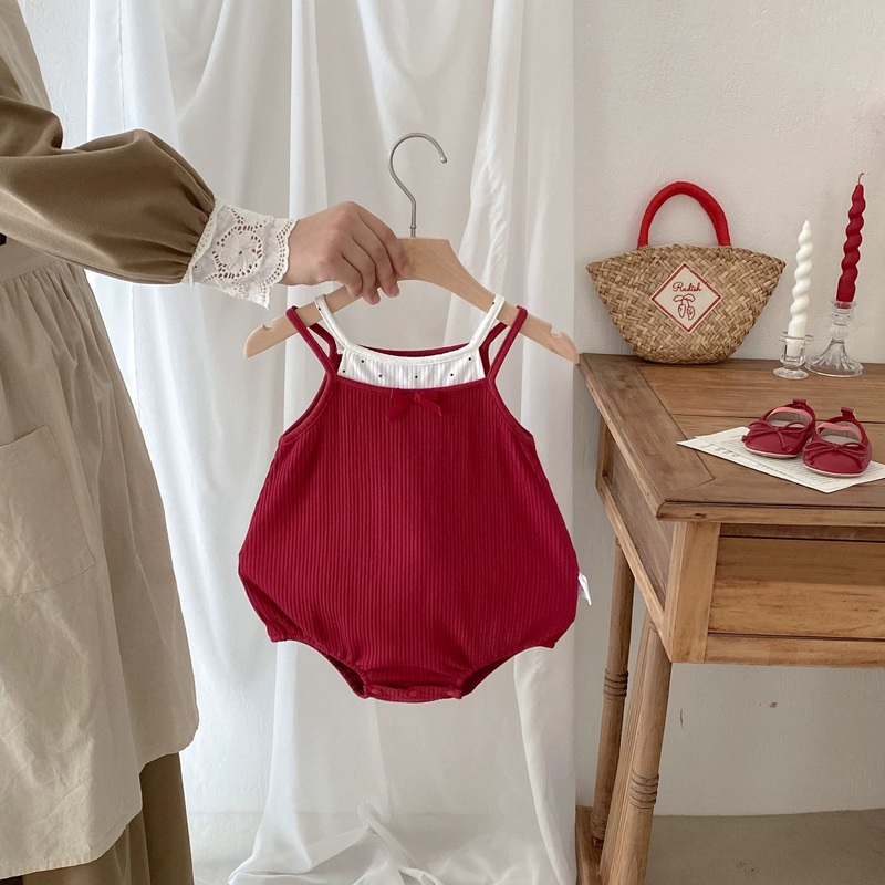 Summer Arrival Baby Girls Sleeveless Butterfly-bow Decorated Color Patchwork Onesies