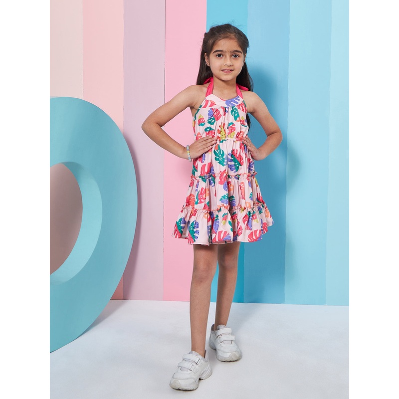 Adorable Floral Printed Sleeveless Fit & Flare Dress Perfect for Part wear Effortlessly Stylish Round Neck Design  (d-colorleaf)