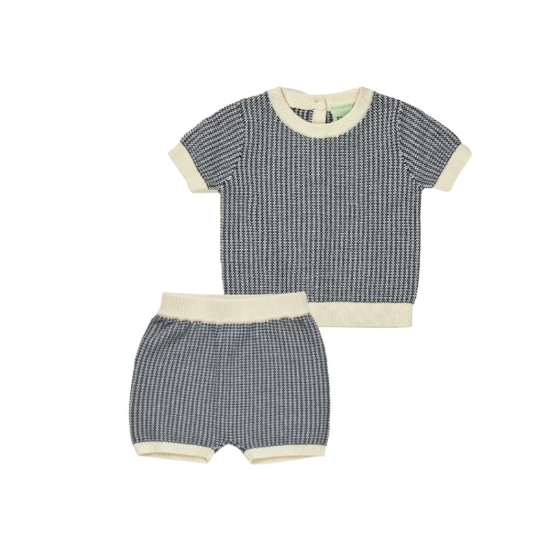5625/5725-BABY TWO COLOR TEE/SHORTS SET-Ecru/Dark Navy