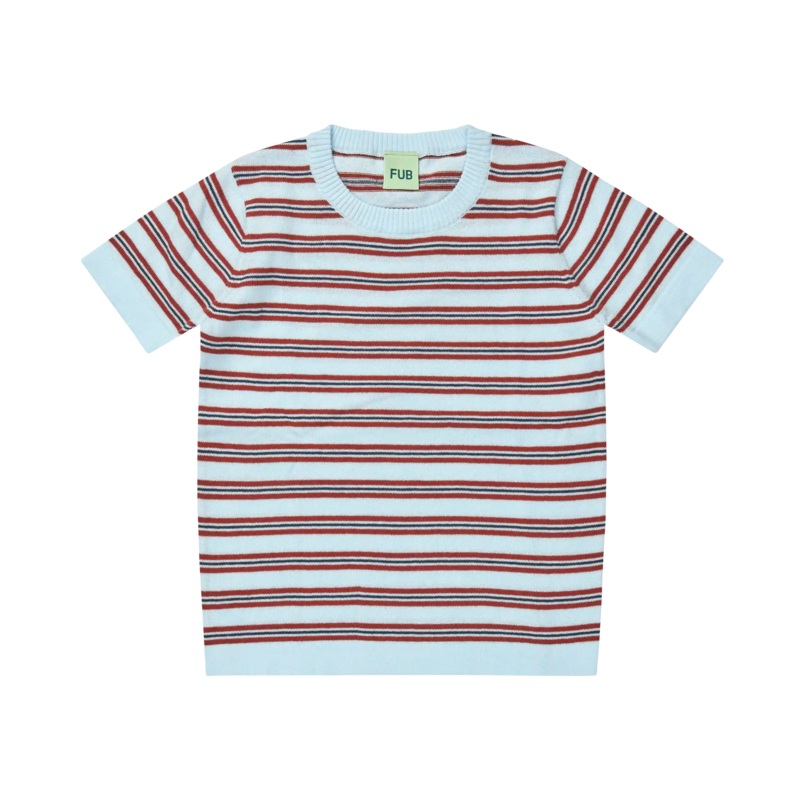 0325-STRIPED T-SHIRT-Light Blue/Chili
